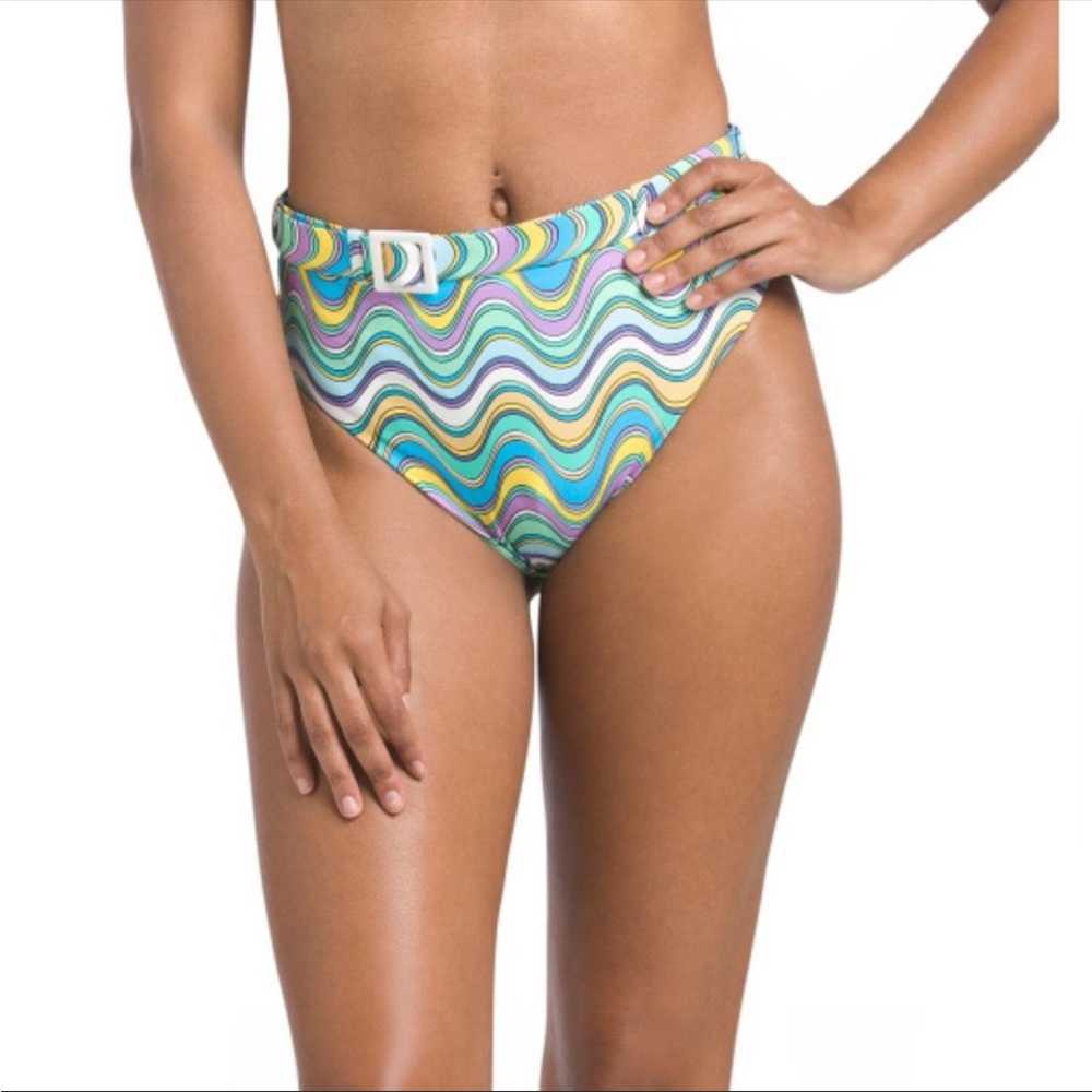 NWT WeWoreWhat Emily Bikini Bottoms Wavy Chevron Retro Aqua |SOLD OUT ON REVOLVE